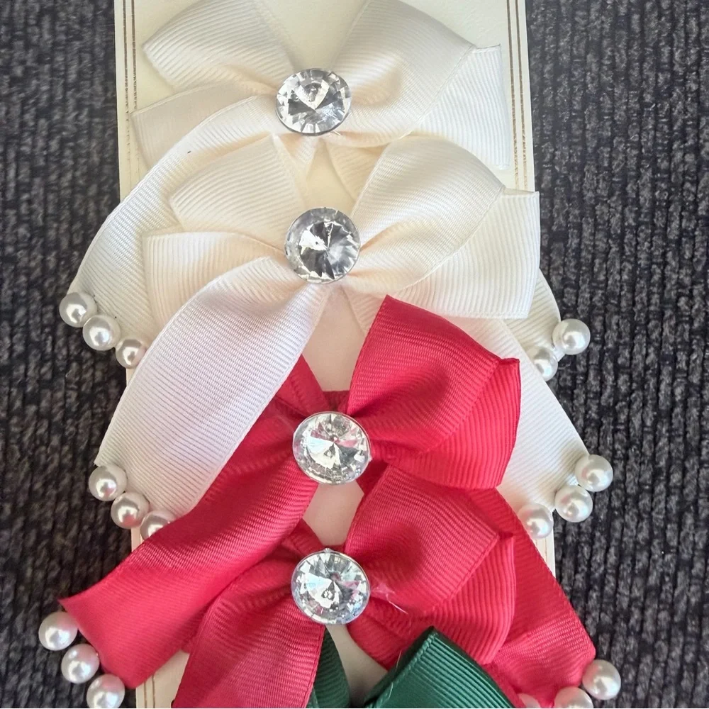 Ava Olivia Colorful clip Bow 4 Sets with Rhinestones and pearls